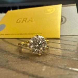 Moissanite Ring 3.0 CT 18K Plated Gold Size:6 GRA Certificate D Color Certified